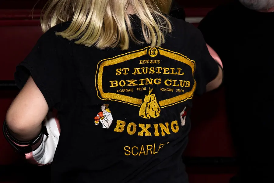 Boxer Scarlet proudly wearing her personalised St Austell Boxing Club Kit