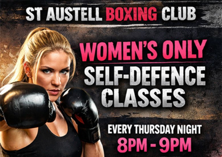 Women's only self-defence classes flyer for st austell boxing club